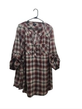 TORRID Burgundy and Cream Plaid Harper Popover Tunic Plus Size 3X Casual Office